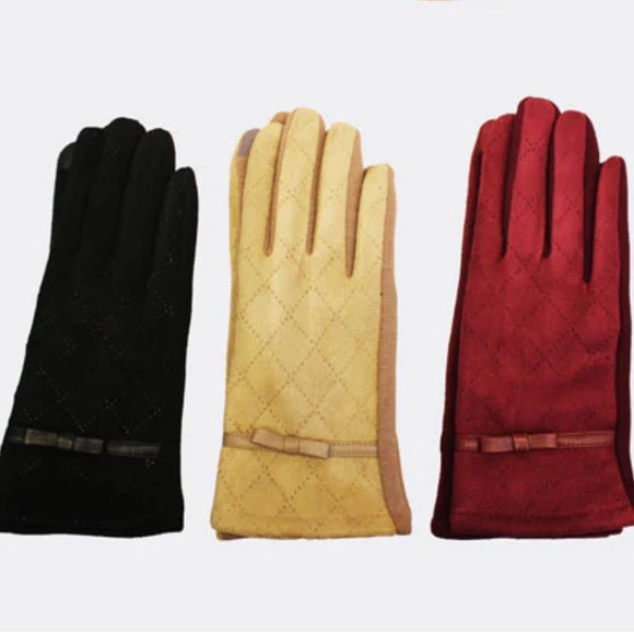 462. Ladies Glove Suede Texture Faux Leather Bow Select Color Choice NEW Item - Picture 4 of 4